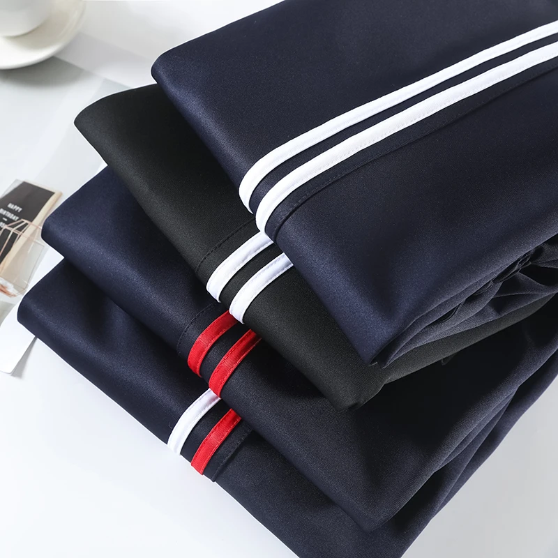 双杠校裤藏青色春夏季小学初中高中生宽松直筒校裤学生长裤