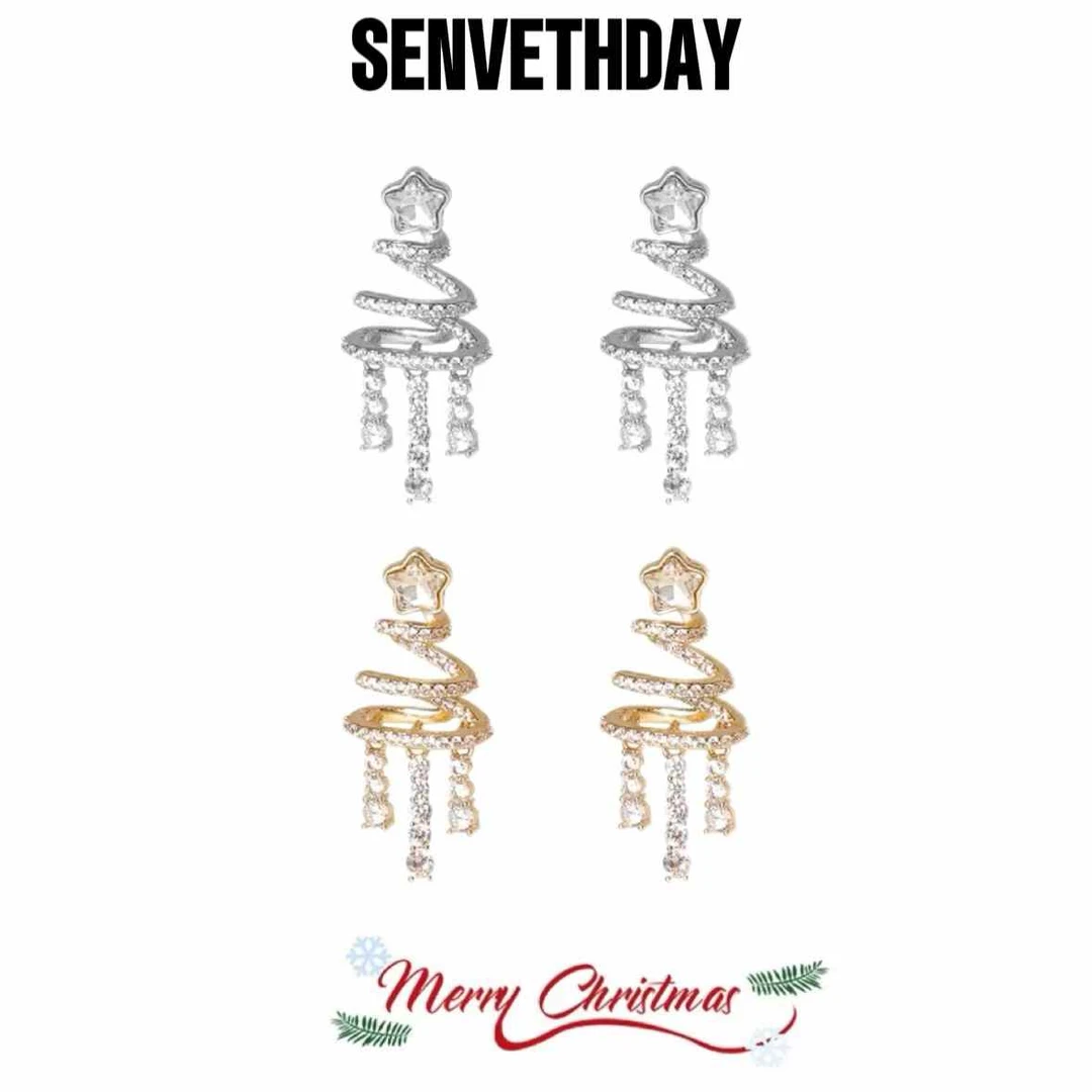 Senveth Day 铜合金锆石耳饰 星愿圣诞树手工气质轻奢时尚百搭