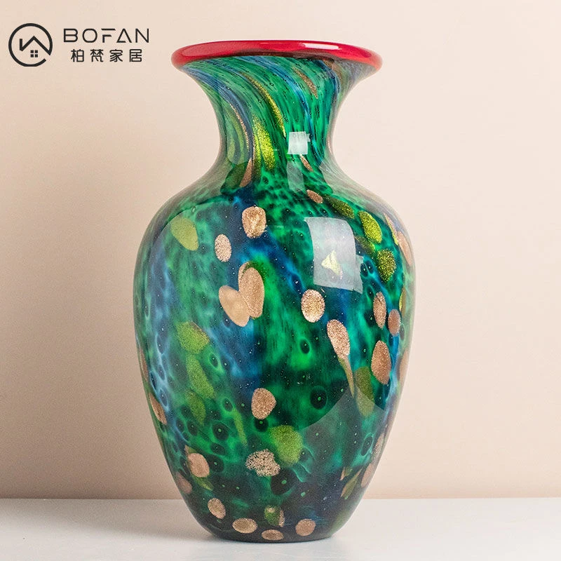 bofan/柏梵【孔雀翎】轻奢绿色花瓶摆件玄关客厅高级感琉璃艺术花瓶