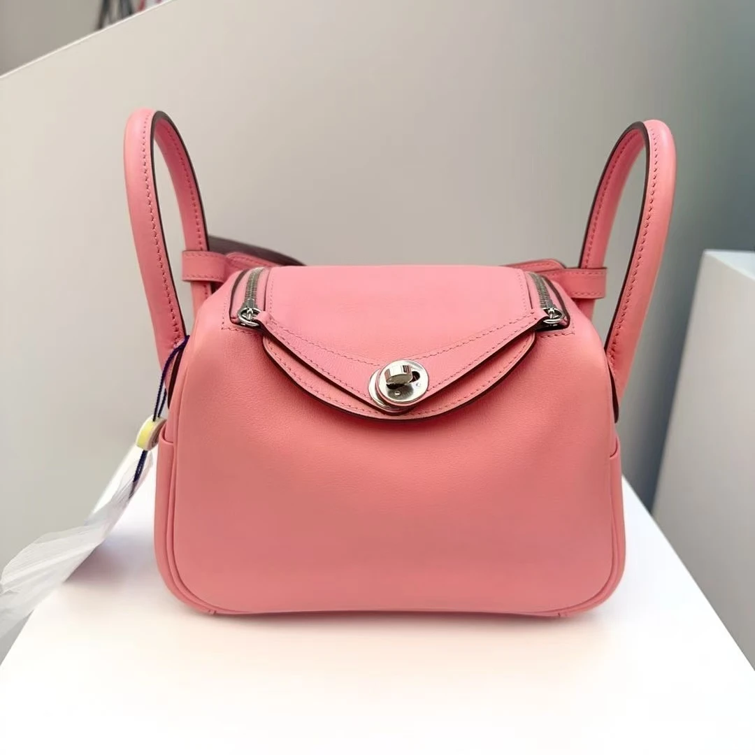 99新 Hermes/爱马仕  minilindy 夏日粉 银扣 s皮 Y刻