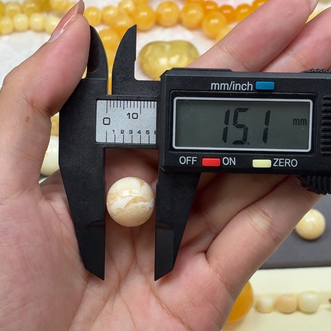 琥珀未镶嵌颈饰乌料粉橘底浓蜡妖花单珠15mm