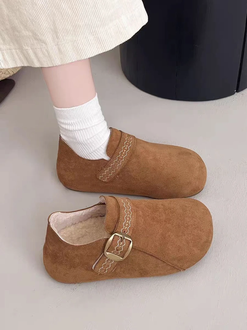 加绒勃肯鞋女2025新款秋冬季厚底内增高单鞋一脚蹬乐福博肯鞋