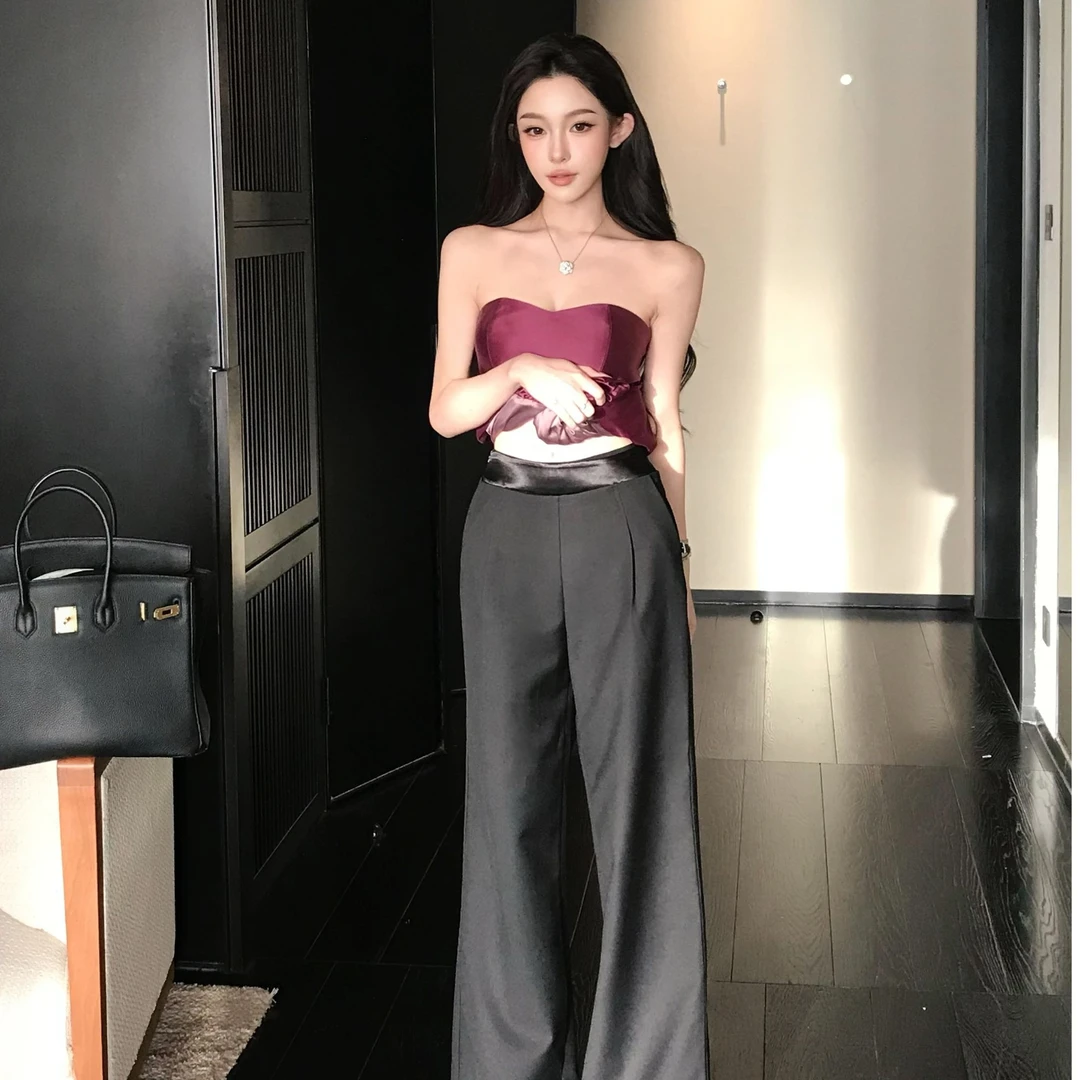 【自由旅者】高质感醋酸缎面女直筒休闲拖地裤垂感防晒长裤