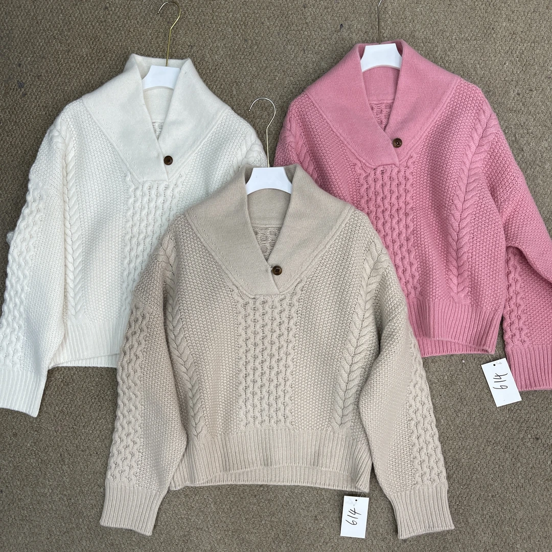 复古麻花纹理加厚厚实针织毛衣 冬季保暖立领长袖针织衫 614