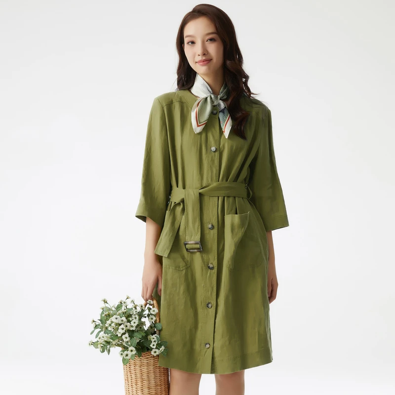 布景女2025年春季新品中长款连衣裙七分袖直筒裙BW31LB0308