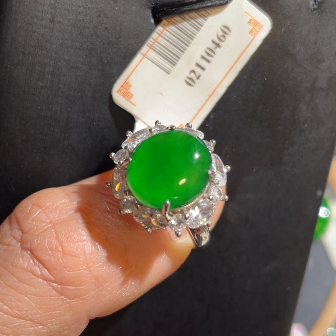 翡翠银S925镶嵌颈饰戒指