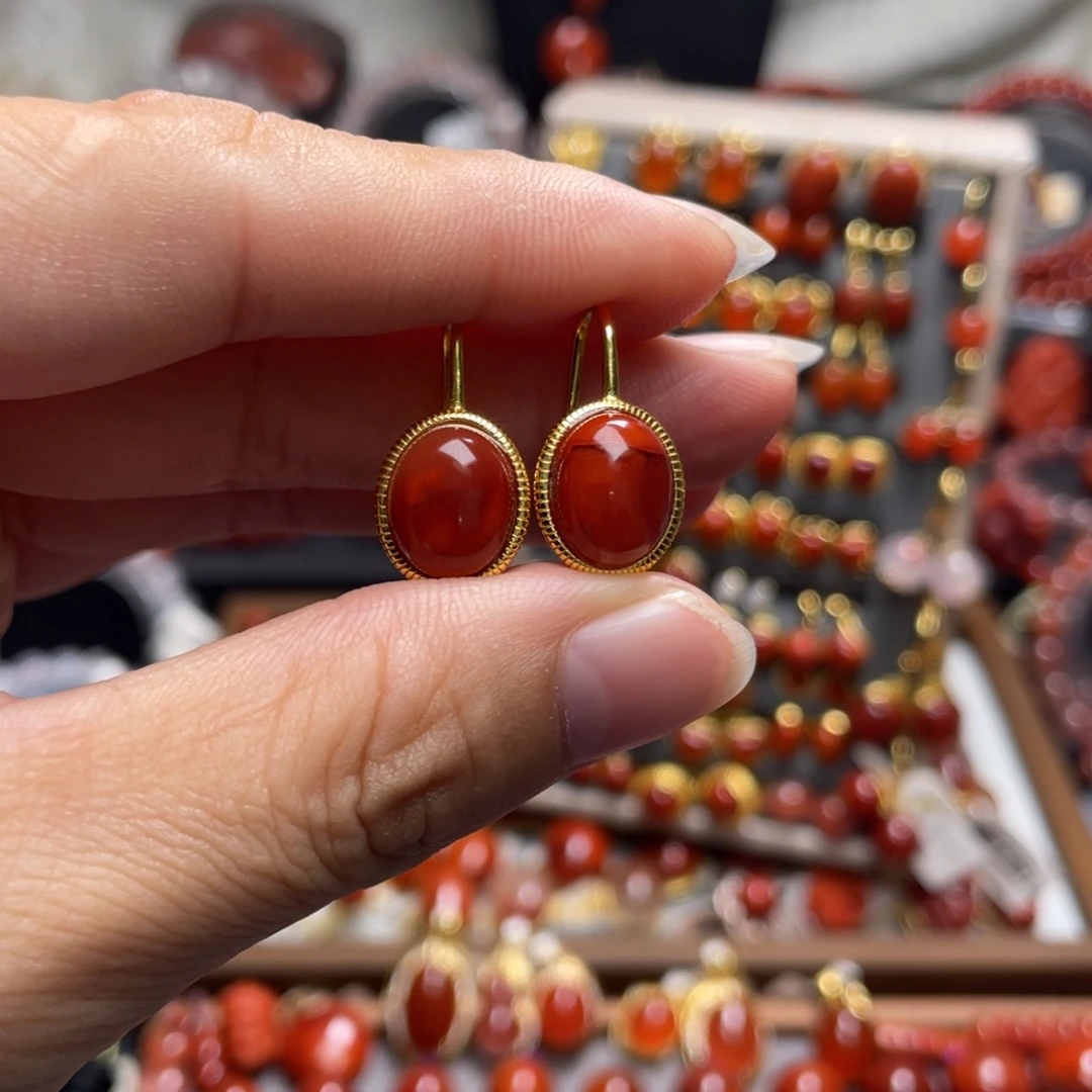 南红玛瑙银S925镶嵌高跟鞋耳扣