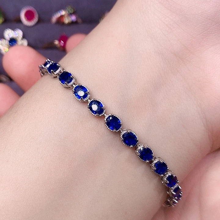 蓝宝石手链银S925镶嵌