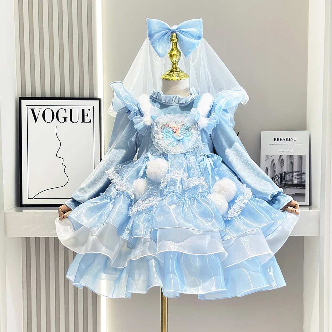 女童爱莎公主连衣裙公主裙冬季金丝绒加厚保暖洛丽塔儿童