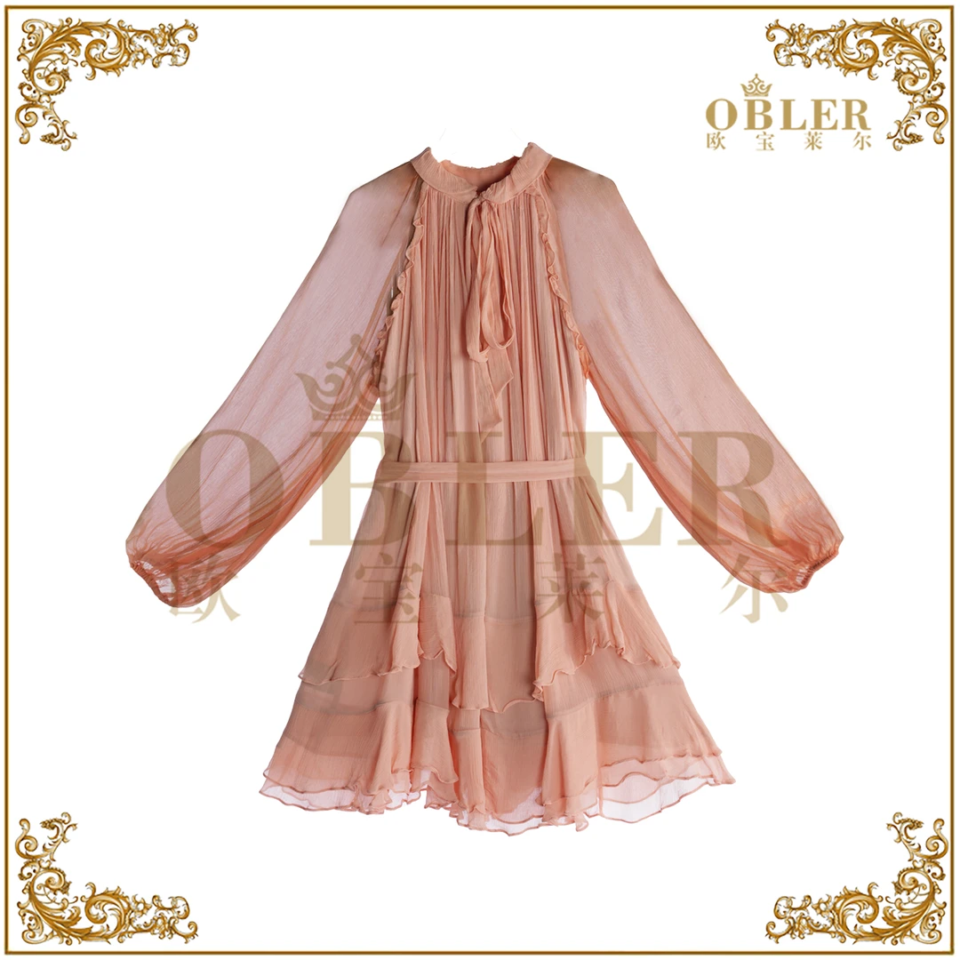 【欧宝莱尔】轻奢时尚气质连衣裙305-25253粉色