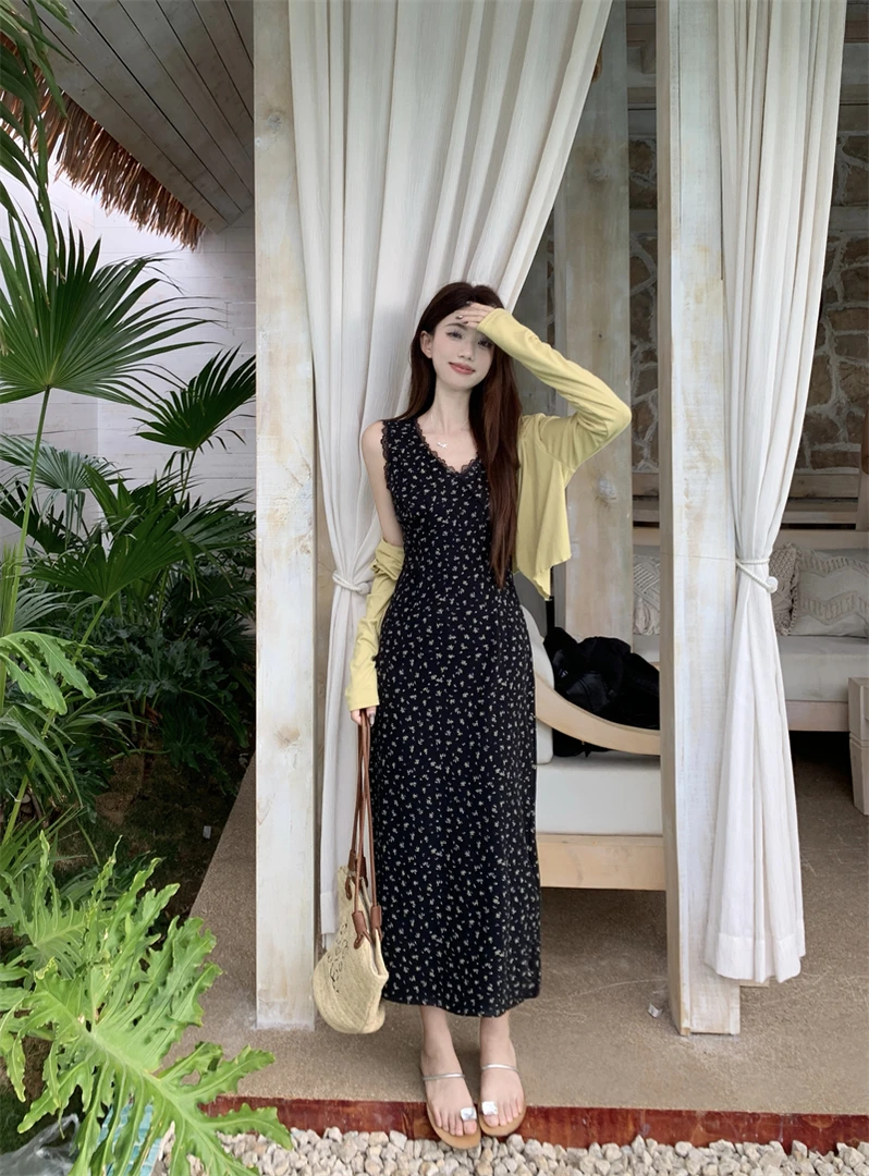 新中式国风【江南区少女】韩系碎花连衣裙女春夏显瘦长裙开衫