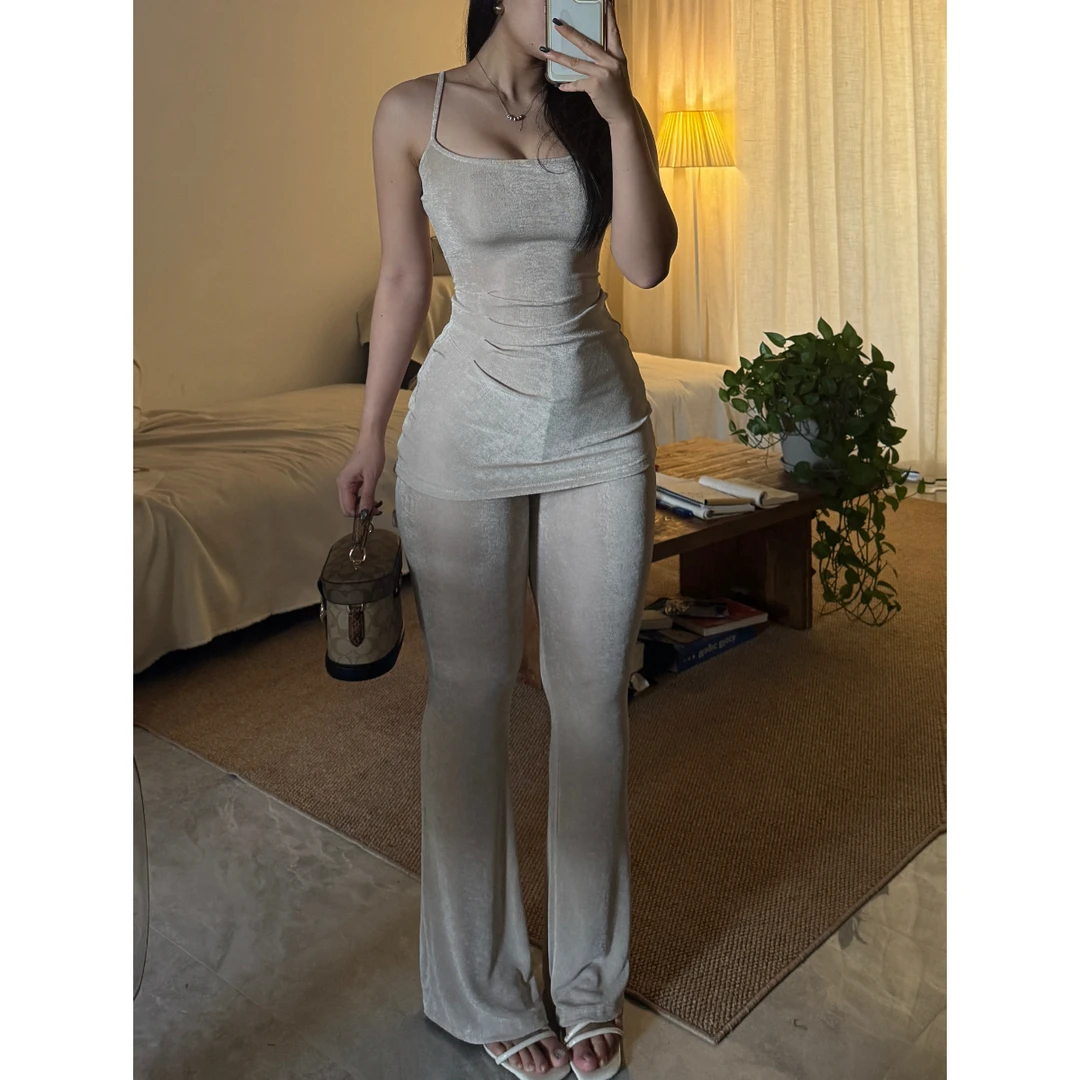 FBLin1外搭开衫女纯欲修身辣妹性感吊带背心高腰包臀长裤三件套秋