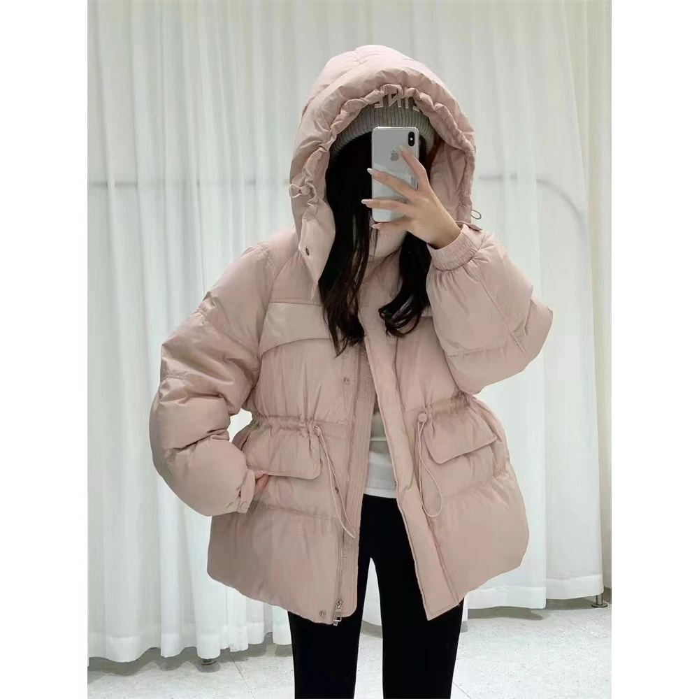 连帽收腰羽绒服女中长款2024年新款冬装韩版加厚白鸭绒外套5