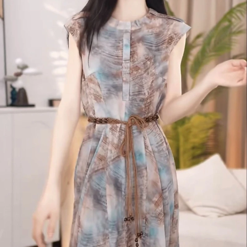 高档芙蓉丝优雅气质礼服裙女2025夏季新款年轻时尚遮肉显瘦连衣裙