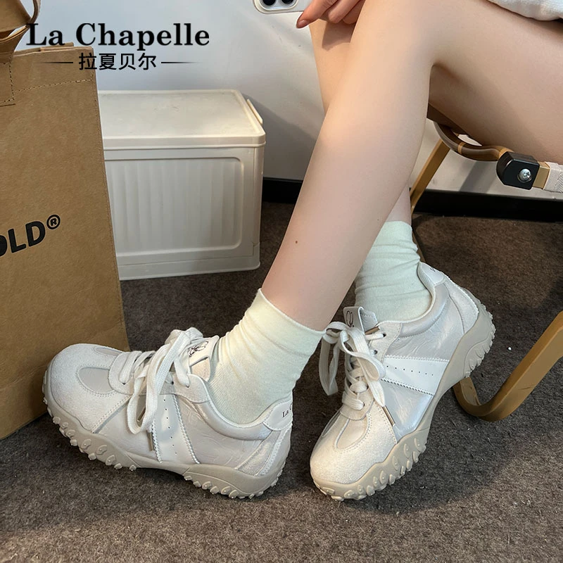 拉夏贝尔2025新款徳训鞋欧若风春冬季小个子增高厚底休闲女鞋透气