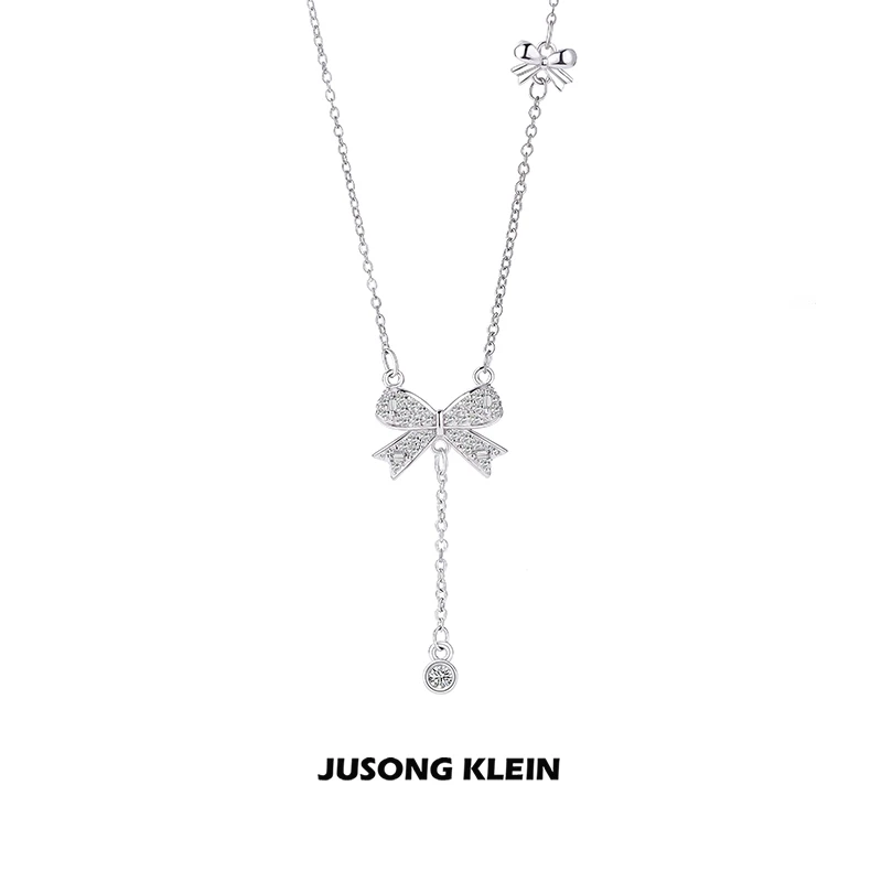Jusong klein 钛钢项链 春日花花流苏蝴蝶结项链女轻奢气质锁骨链