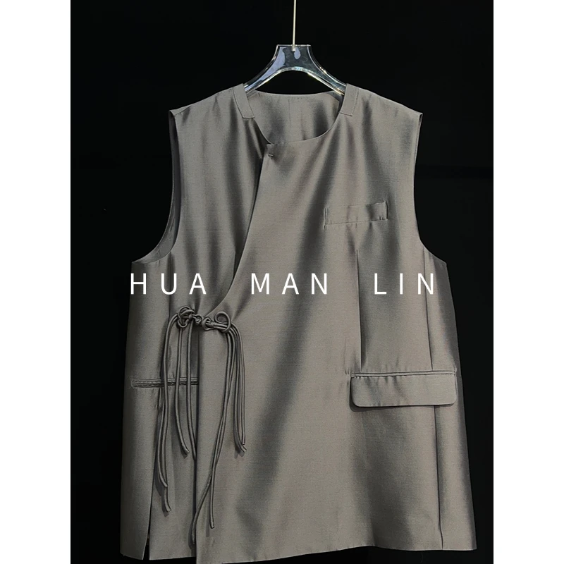 【花满林】圆领斜门襟流苏真丝桑蚕丝丝毛马夹259801