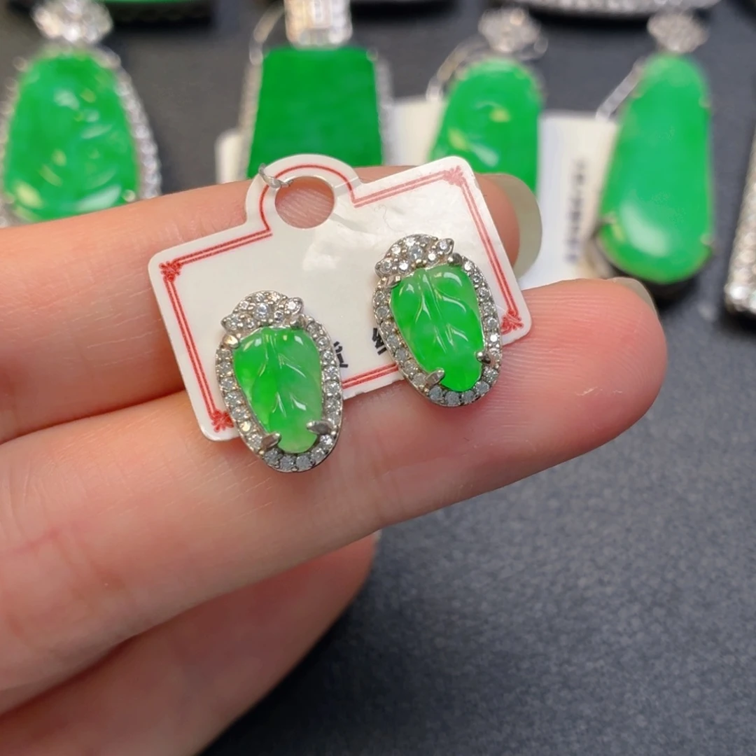 翡翠银S925镶嵌吊坠(不含链)耳钉