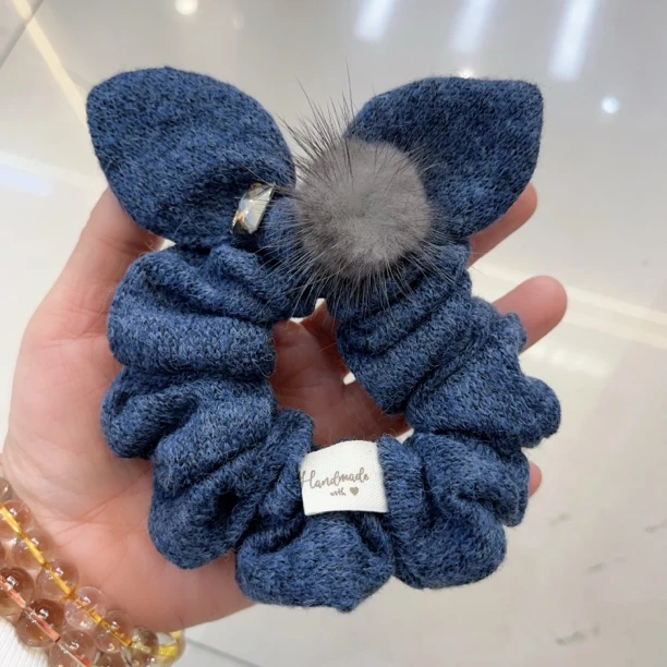 S294蓝灰色兔耳朵发绳