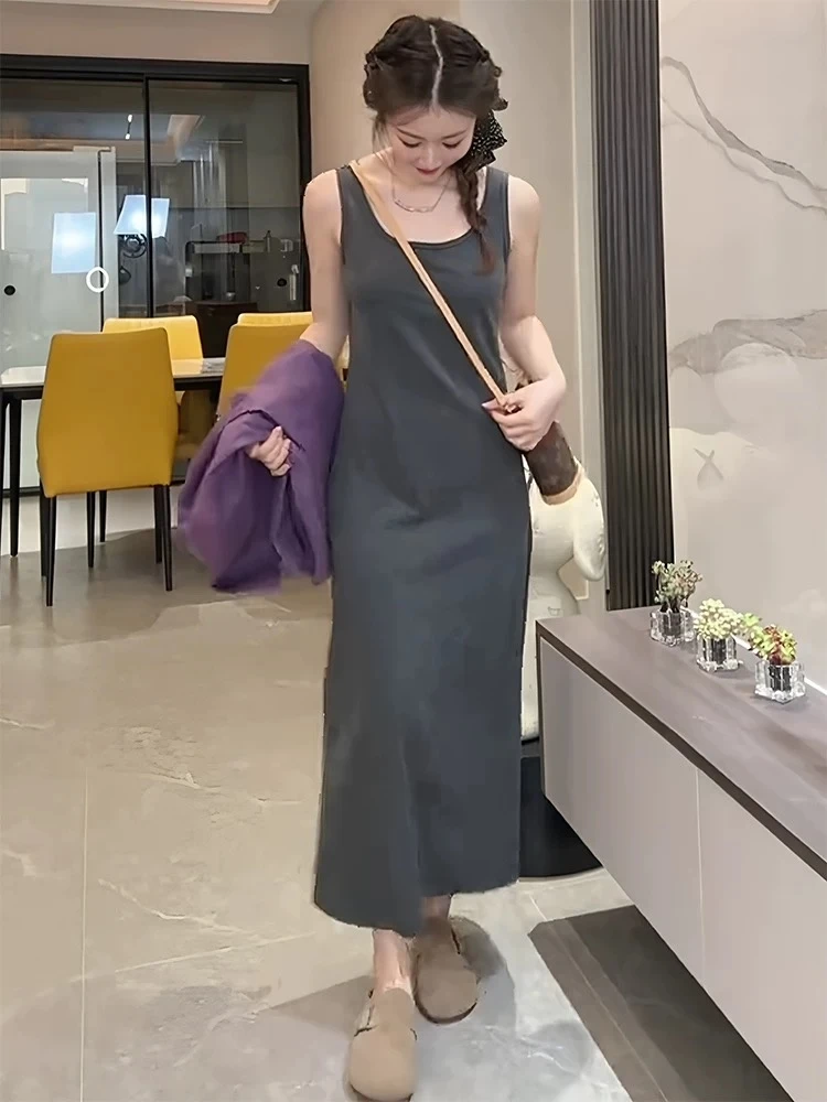 【可宝专属】长裙夏季吊带连衣裙法式宽松百搭时尚纯色裙子24119简