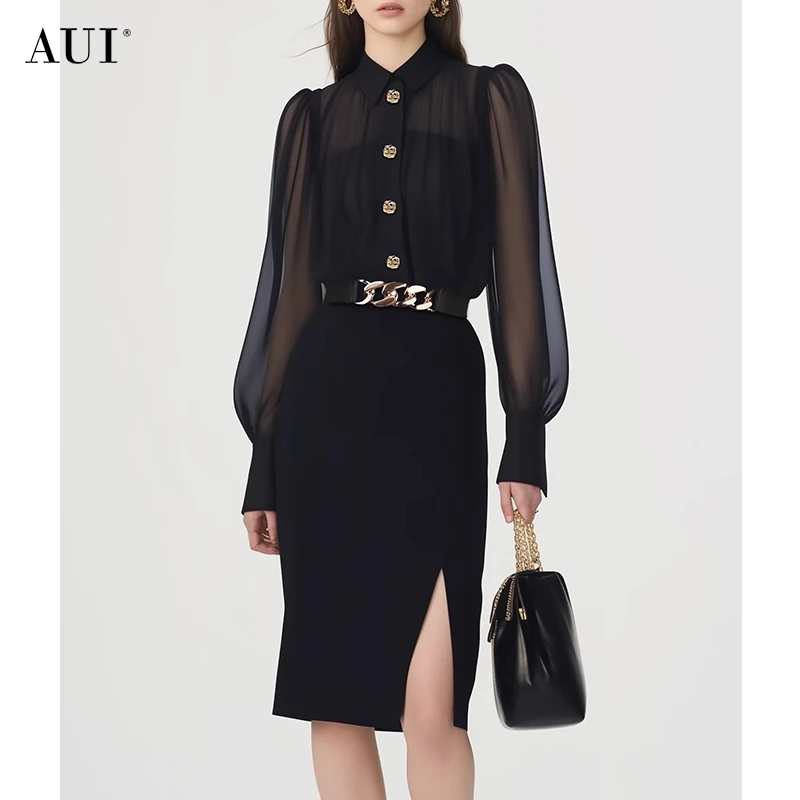【AUI】AUI轻奢时尚雪纺衬衫连衣裙职业修身包臀裙LD-25C018947