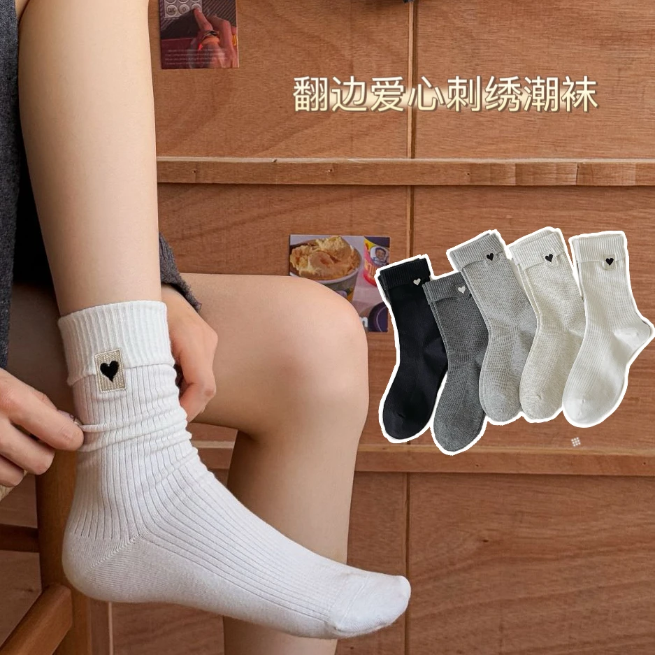 白色袜子女款春秋堆堆袜中筒袜抗菌防臭棉袜艺术生月子长袜女士