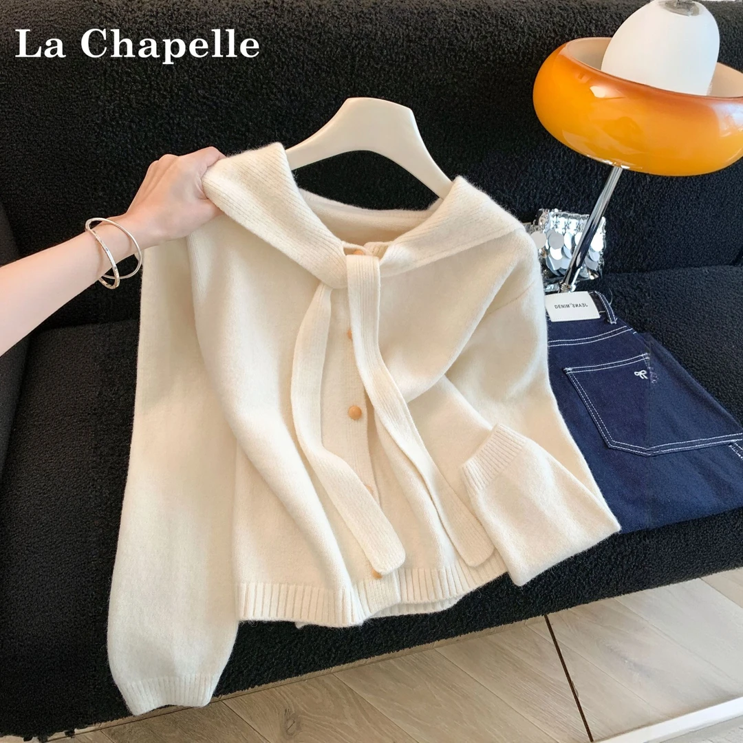 拉夏贝尔2025新款学院风海军领假两件针织毛衣女秋冬洋气减龄上衣