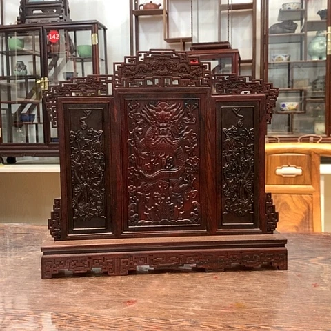 红酸枝木类牜*ō九龙屏风595