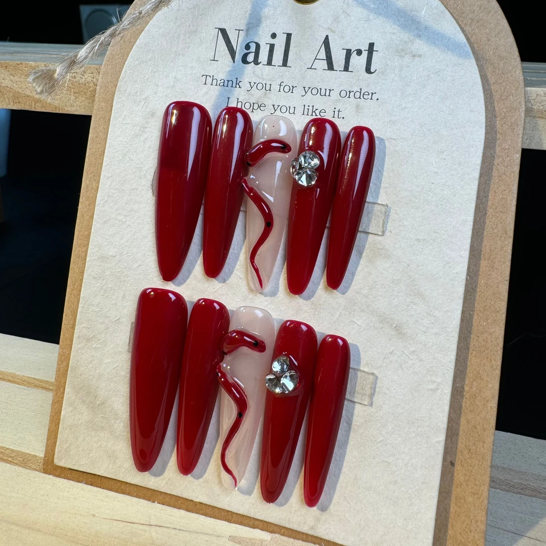 【一鹿家】红色灵蛇手工穿戴甲辣妹风秋冬显白长款