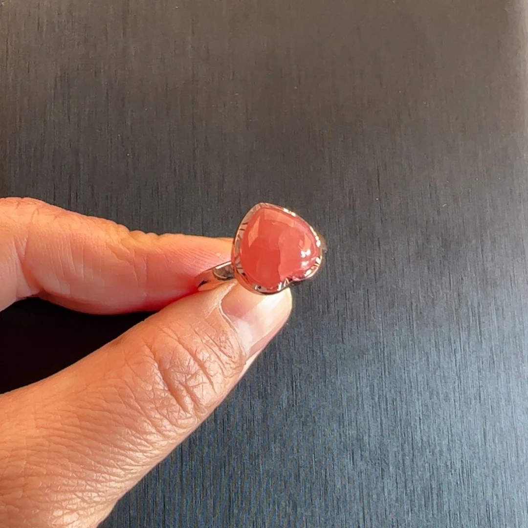 银S925镶嵌菱锰矿（红纹石）戒指糖