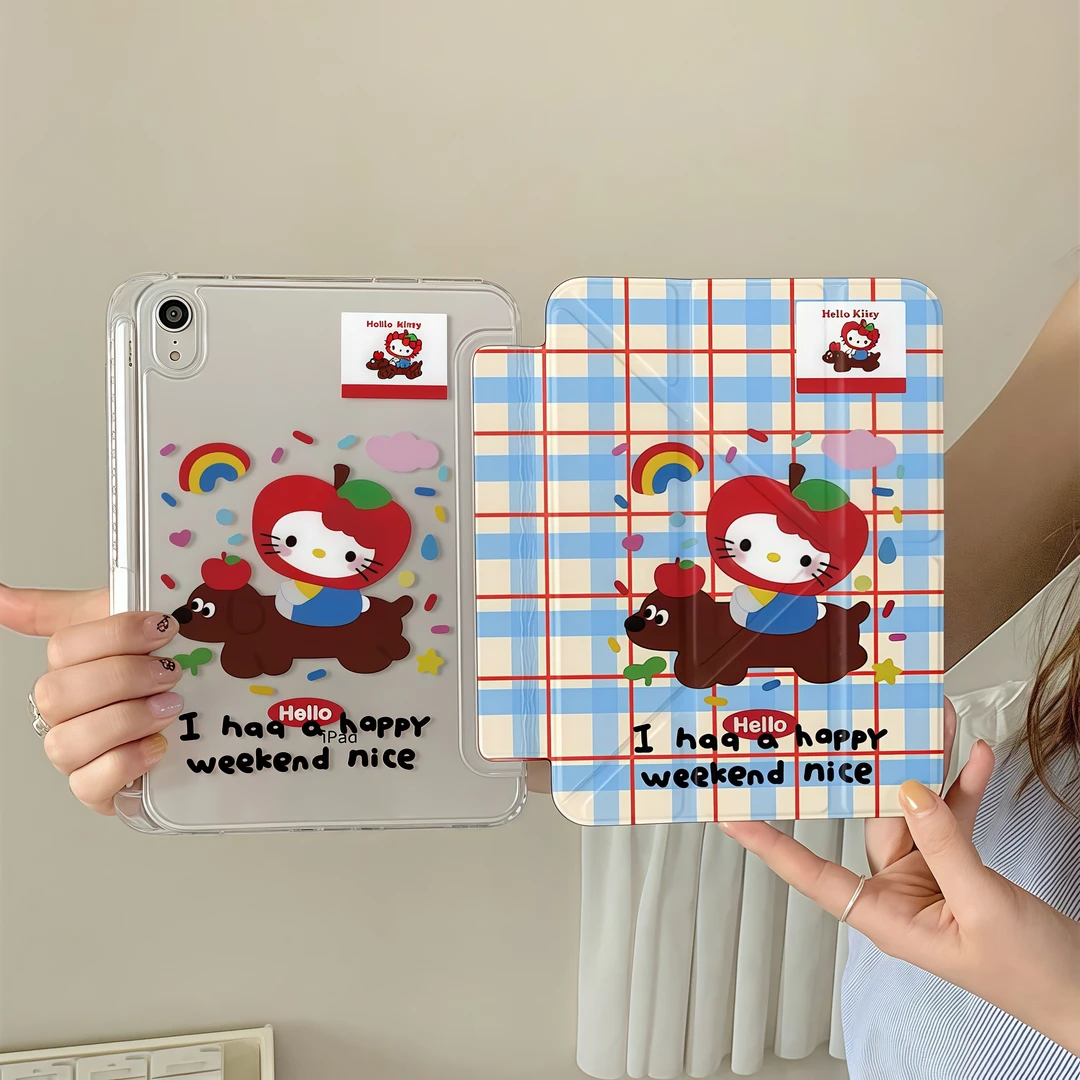 格纹kt猫iPadpro2024保护壳Y型air6保护套带笔槽苹果iPad10保护壳