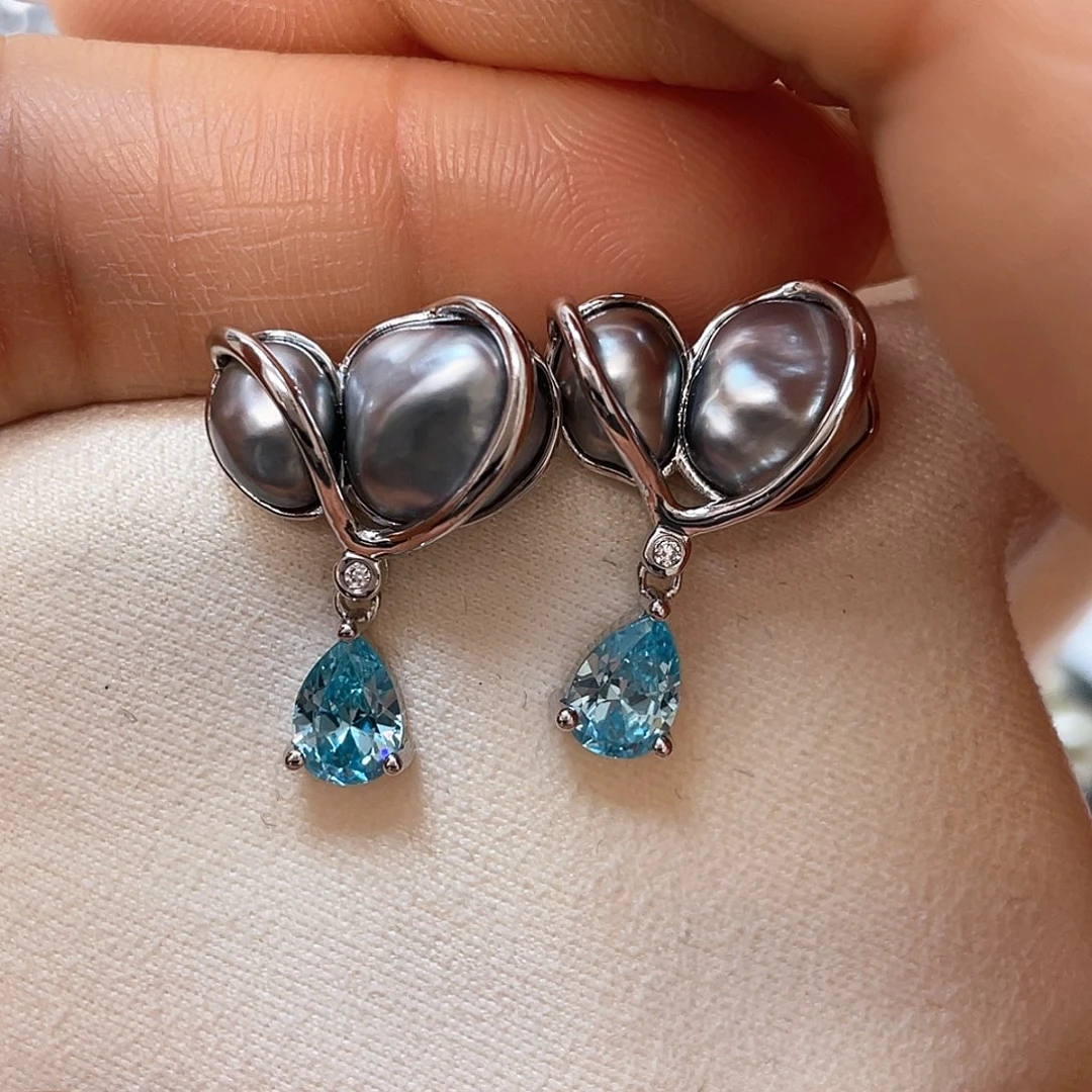 银S925镶嵌海水珍珠耳饰