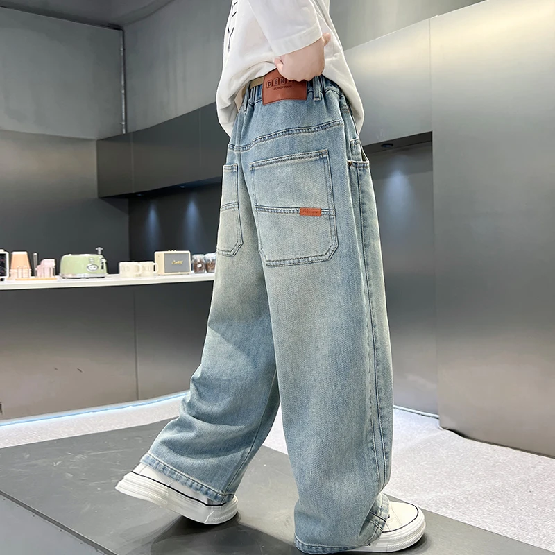 男童裤子春秋款2025新款中大童春季男孩春装直筒宽松儿童牛仔裤潮