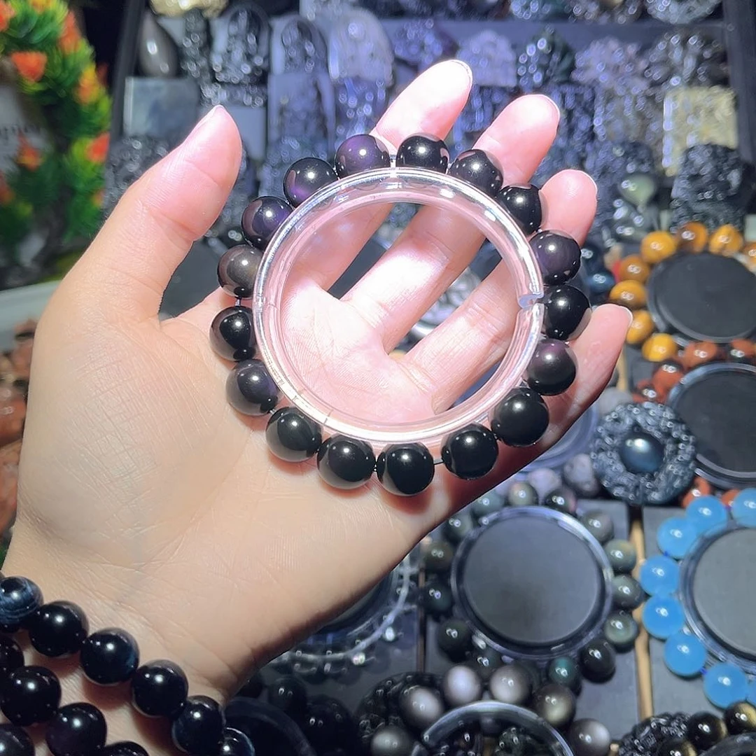 黑曜岩未镶嵌手串宝****e彩曜石12m