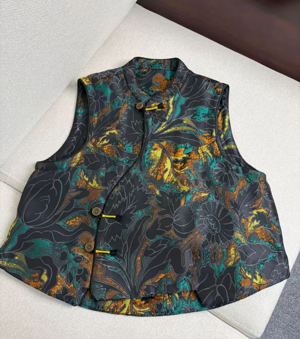 （莲花）新中式宋锦原创设计立领高定女生精品女生加棉马甲