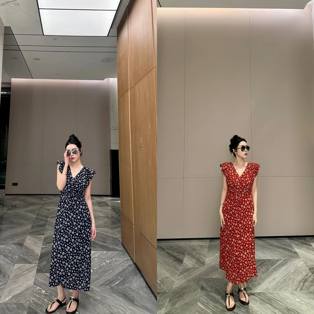 DL乐乐家【夏日海岛】夏季新款海岛法式度假风碎花显瘦修身连衣裙