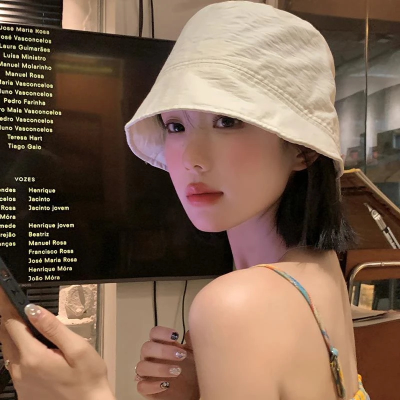 新款日系渔夫帽女冬休闲薄款大帽檐显脸小防晒遮阳水桶帽子