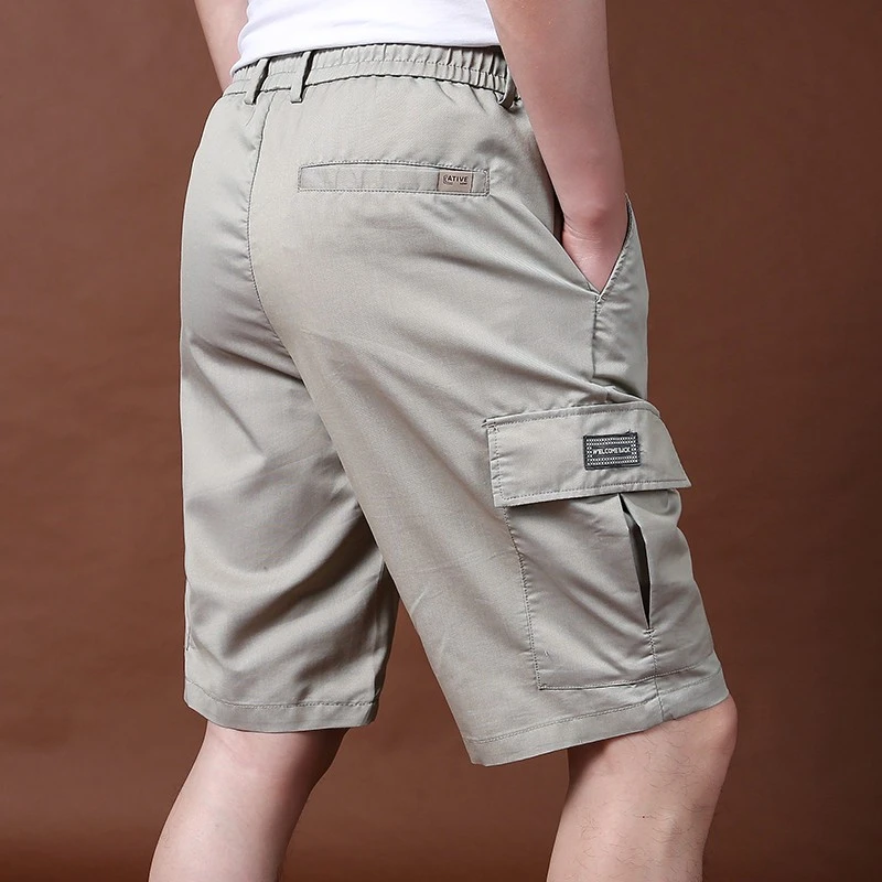 2025夏季薄款透气休闲五分短裤男时尚舒适多袋工装松紧裤5分中裤