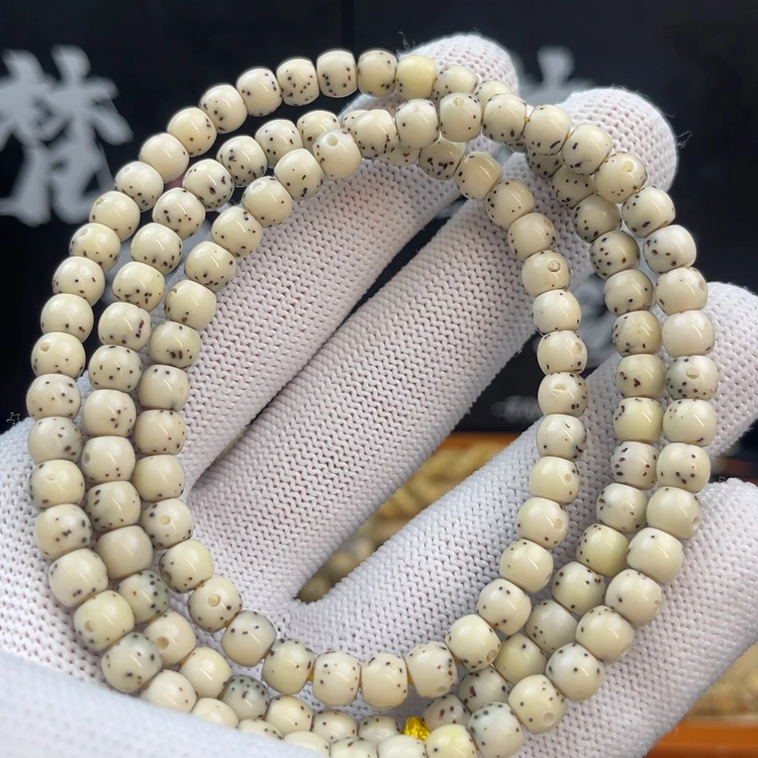 星月菩提手串6×5藏式鼓珠同枝果正月通体留白精抛长串