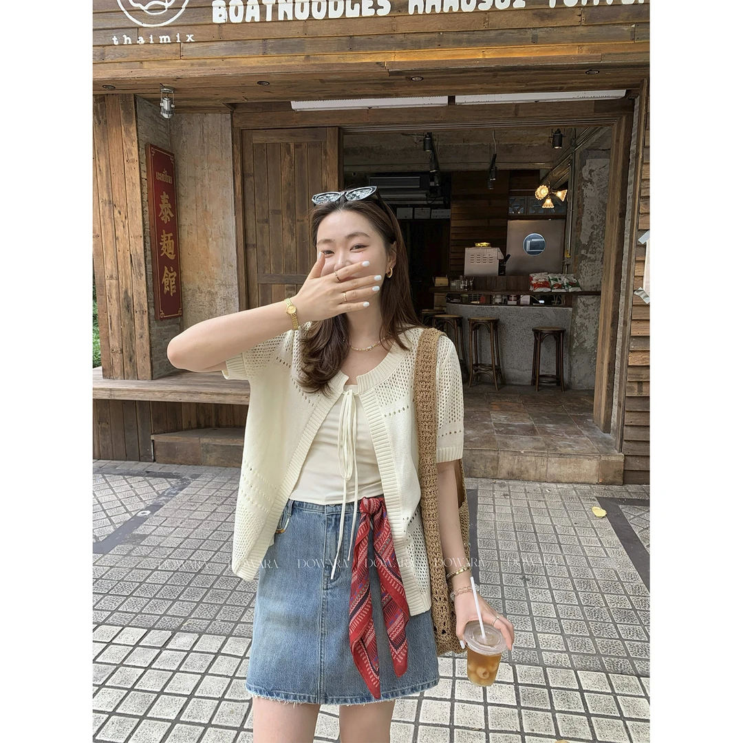 现货大婉酱微胖定制【毛织夏衫】镂空高级感毛织开衫薄款上衣 8747D