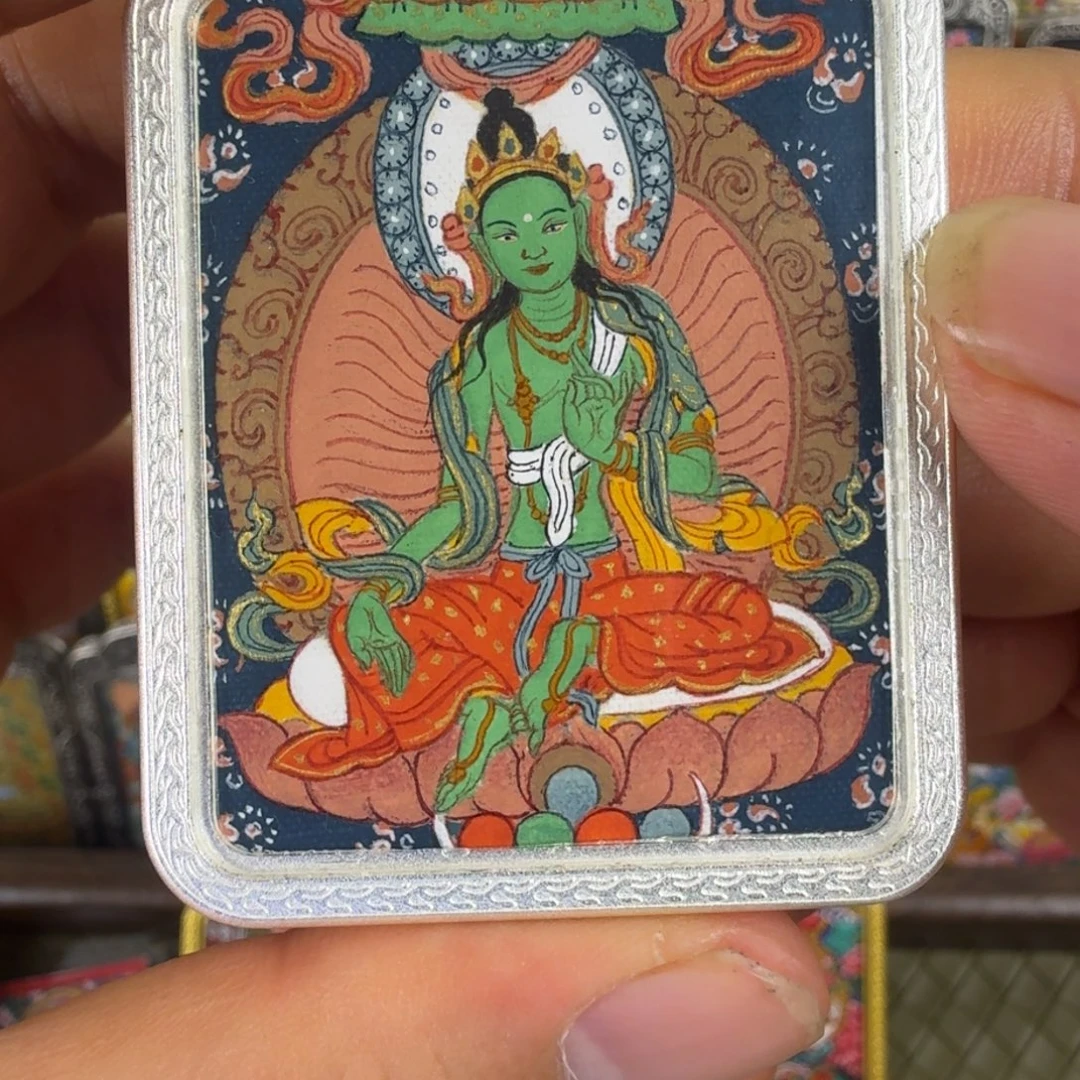吊坠藏卡绿度母唐卡