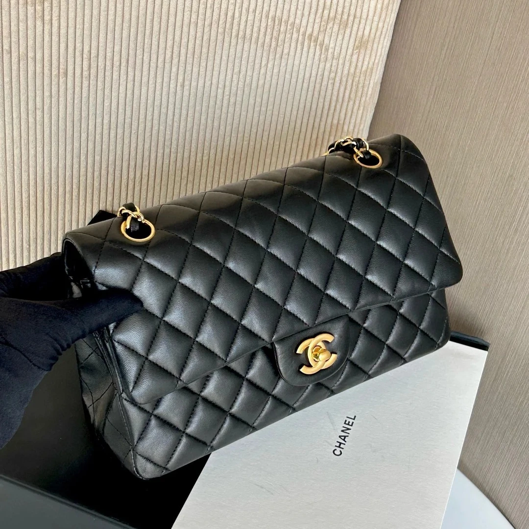 95新 Chanel/香奈儿 Chanel黑金中号CF芯片款单肩包25020001-01