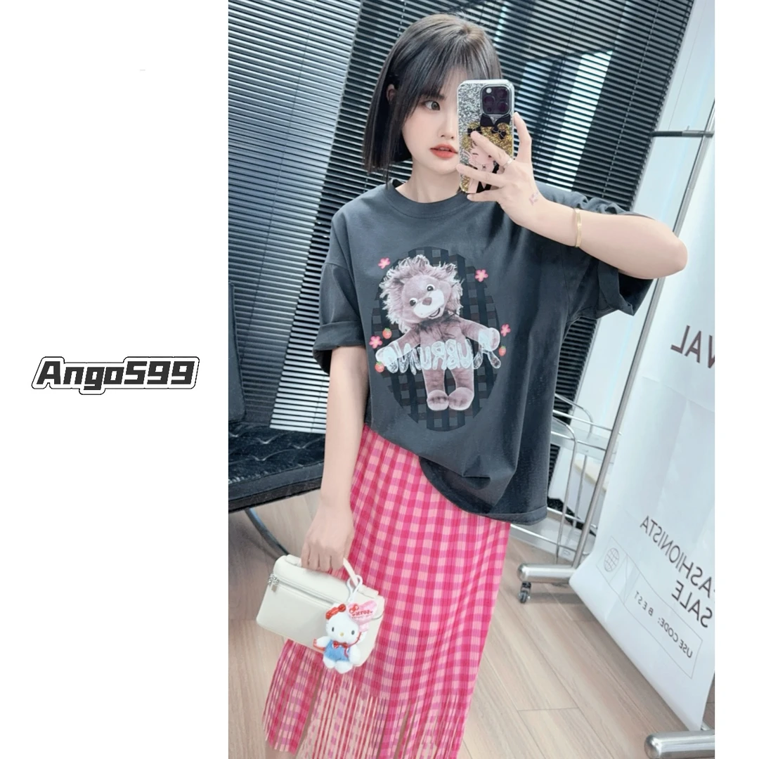 可爱小莎* yb开正确版本~ Aub设计师款可爱花朵草莓炸毛狮子宽松T