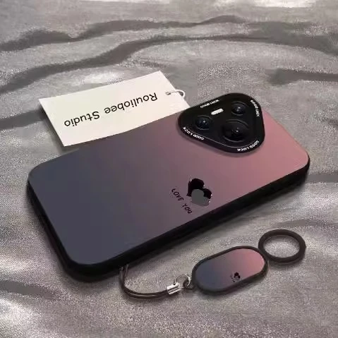 渐变爱心适用华为pura80pro手机壳挂绳款p70ultra保护套硅胶p60