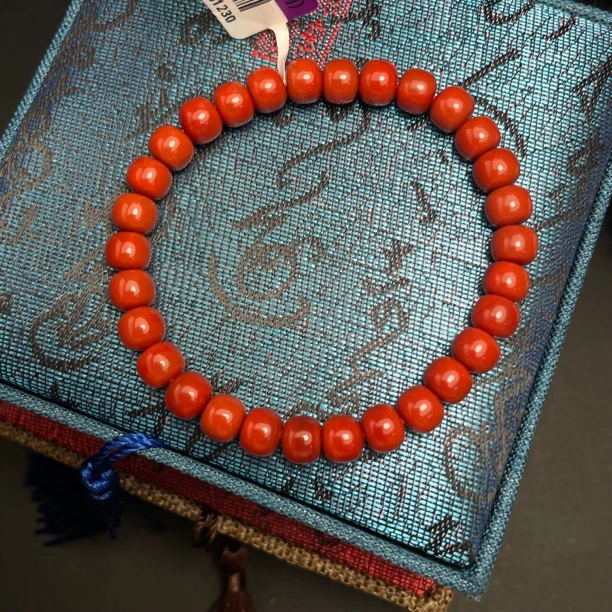 川料原矿南红柿子红手串7mm+