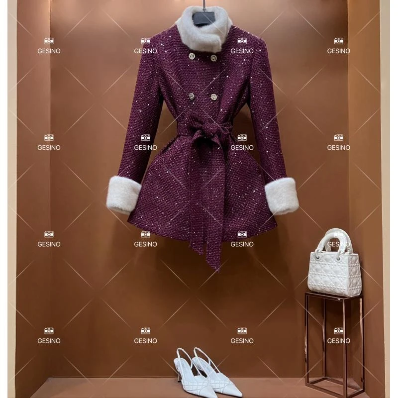 【悠悠】秋冬气质小香风时尚设计师中长款外套QD-2025657