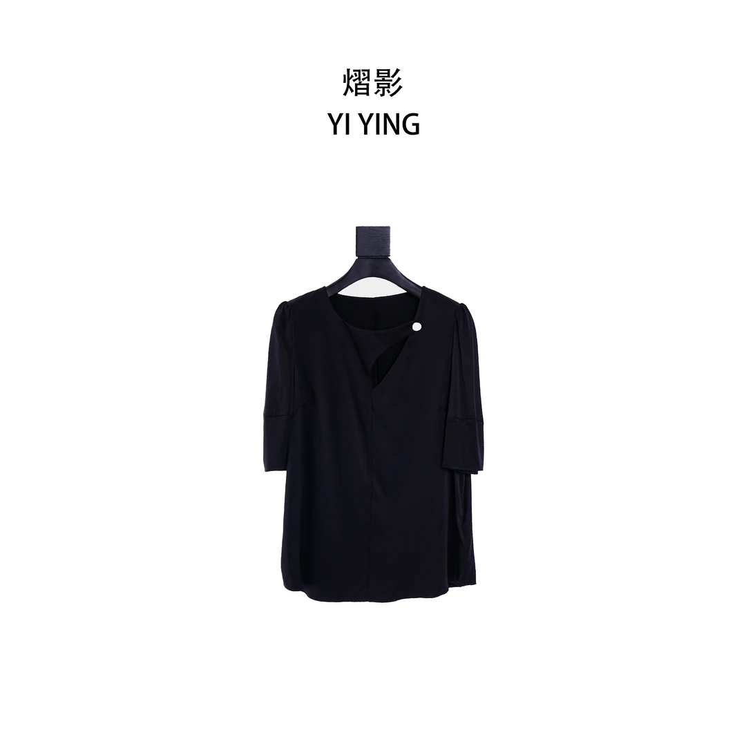 YIYING法式夏季时尚衬衫女装女士春季黑色上衣春夏通勤