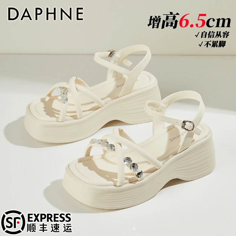 达芙妮+6.5CM厚底凉鞋女2025夏季新款仙女风罗马凉鞋外穿沙滩鞋子