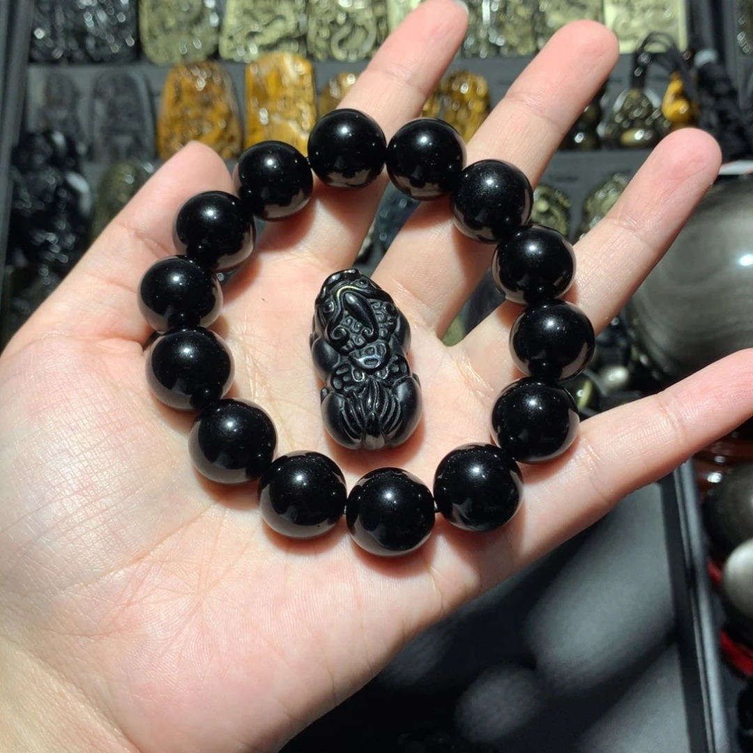 未镶嵌黑曜岩手串蘑*定制