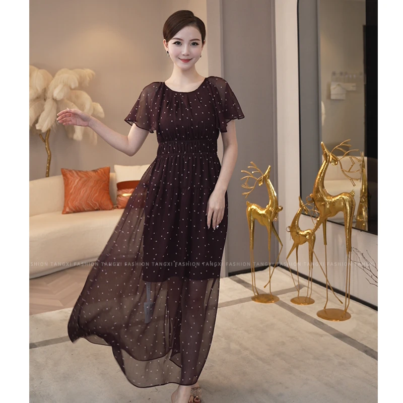 2025年夏季新款【7497】高级感气质显白飘逸红色波点度假连衣裙子女